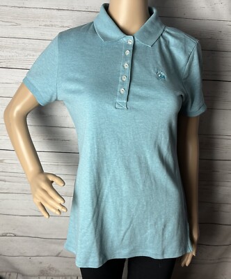 NWT US Polo Assn. Shirt Women's Medium Light Blue Collared Soft Cotton Blend Top