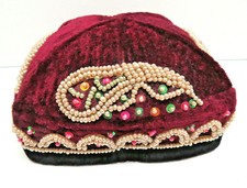 Vintage Uzbek Embroidered Velvet Skull Cap Hat