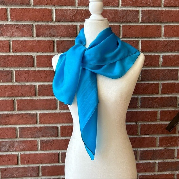 Blue 100% Silk Scarf Hand Rolled 33”x32”NWOT | eBay
