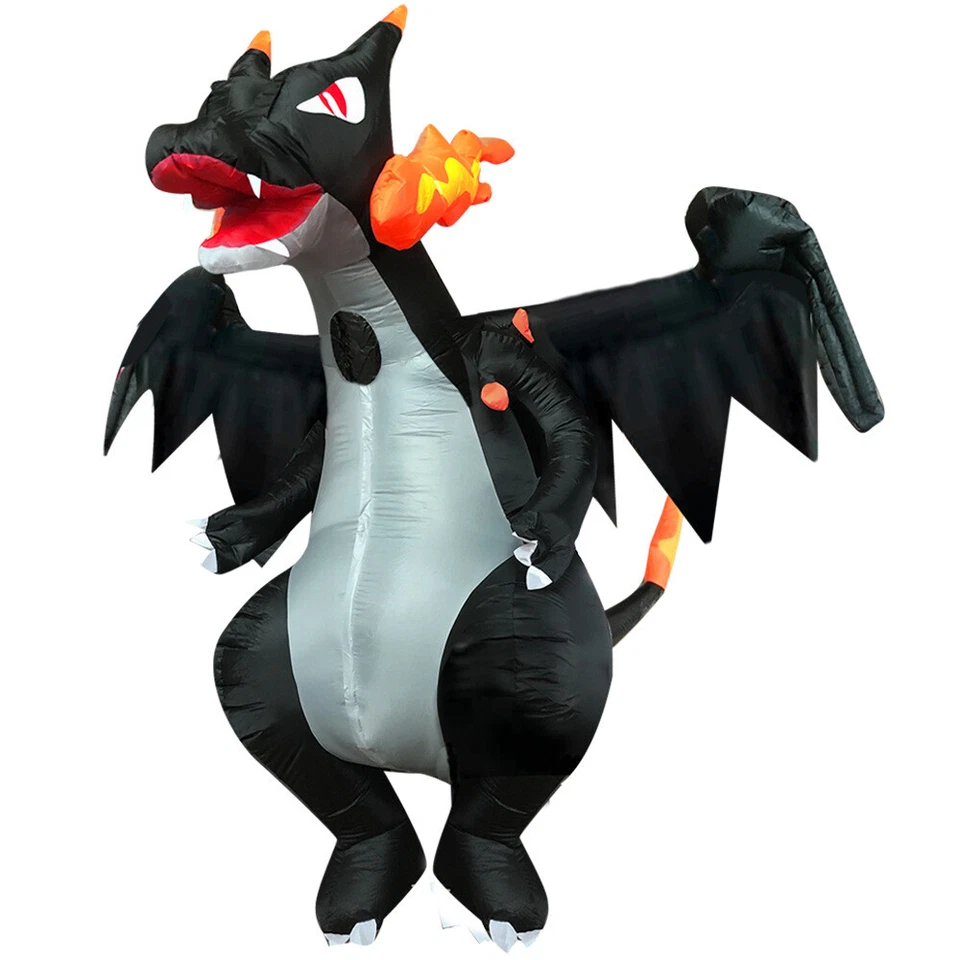 Inflatable Dinosaur Fire Dragon Costume 2 Fans Mega Charizard X Halloween Party - Image 4 of 4