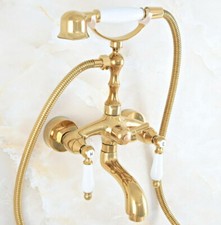 Luxury Gold Brass Wall Mounted Clawfoot Bath Tub Faucet Hand Shower Mixer Tap