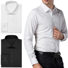 Men's Long Sleeve Button Up Dress Shirts Solid Slim Fit Casual Business Formal