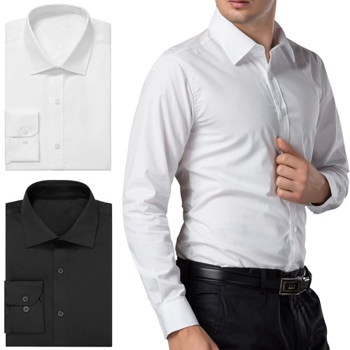 Men's Long Sleeve Button Up Dress Shirts Solid Slim Fit Casual Business Formal - 第 1/39 張圖片