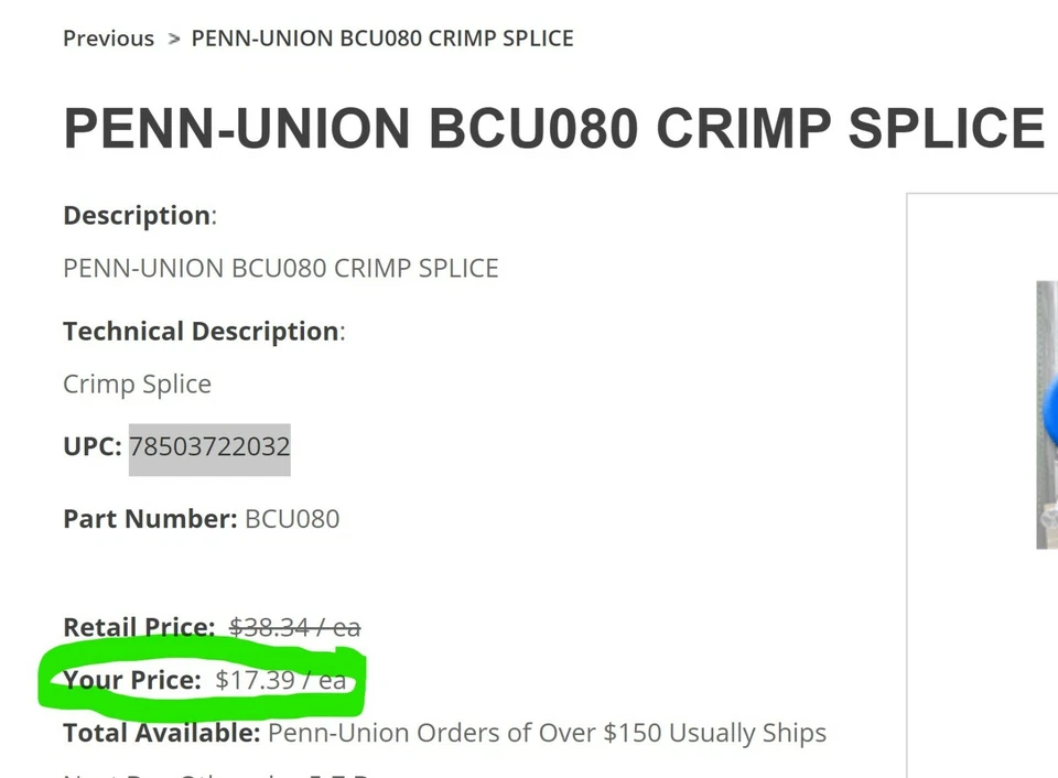 (5) 800 MCM Short Standard Barrel Copper Compression Butt Splice Connectors[C5S4 - Image 4 of 4