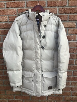 SOREL Womens Large Puffler Quilted Down Jacket Zip Coat Faux Fur Hood Puffer Tan