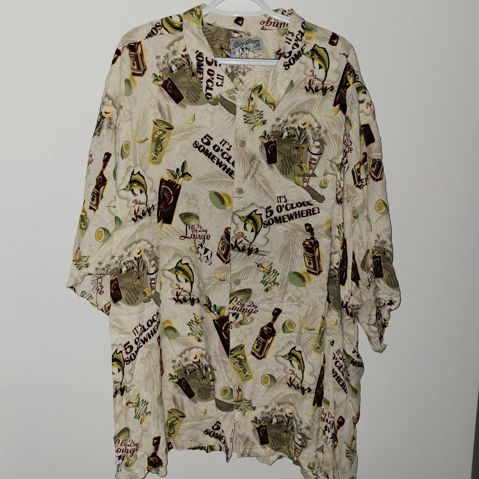 Big Dogs Lounge Button Up Hawaiian Shirt Men's Size 5XL It's 5 O'clock Somewhere