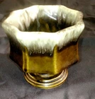 Hull USA Pottery F3 Green Drip Glaze Octagon 8 Sided Pedestal Planter Bowl Dish