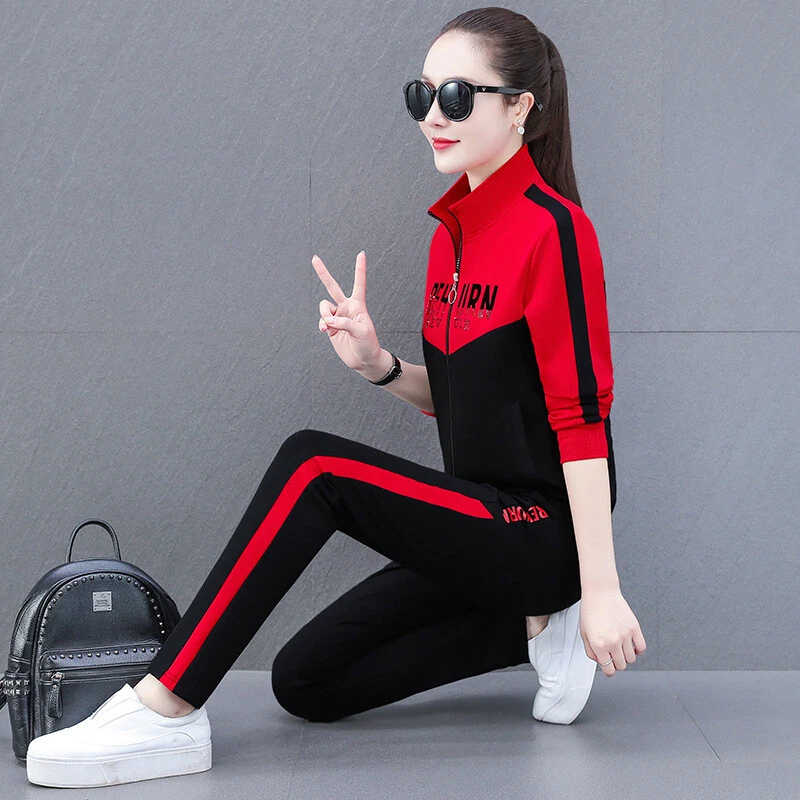 Track Suit Women Jacket Pants Set Jogging Sports Gym Casual Long Sleeve  Outfit