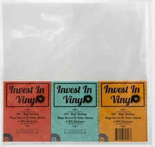 Invest In Vinyl 100 Clear Plastic Protective LP Outer Sleeves 3 Mil. Vinyl Re...