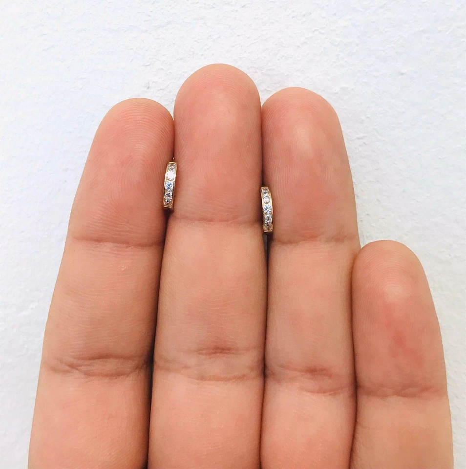 10K Real Yellow Gold CZ Small Dainty Little Huggie Earrings Baby Women Men 9x9mm - Image 2 of 4