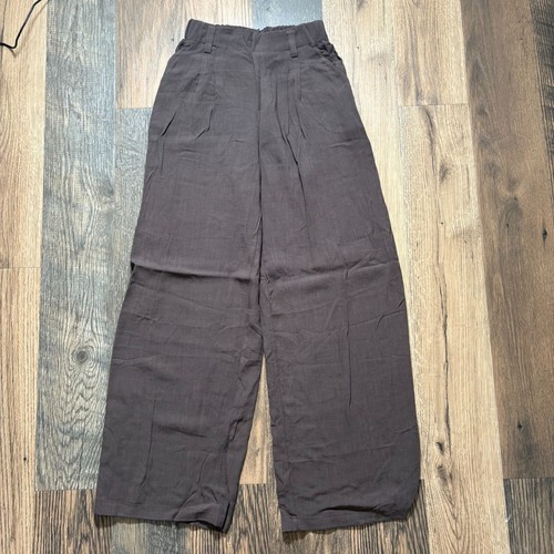Halara High Waisted Palazzo Linen Feel Pants Dark Earthy Brown Size XS Tall NWT - Picture 3 of 7