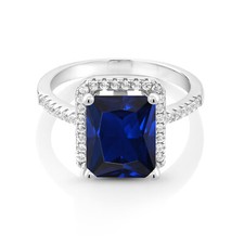 925 Sterling Silver Created Sapphire Engagement Ring For Women 4.36 Cttw,