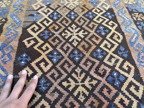 Handwoven Northwestern Faded Afghan kilim Rug | Turkmen Tribal Motif Wool Kilim - Picture 8 of 13
