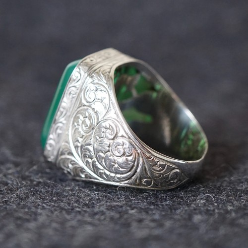 Anillo de plata de ágata verde para hombre sólido de plata de ley 925 piedra natural Aqeeq US11 - Imagen 4 de 8