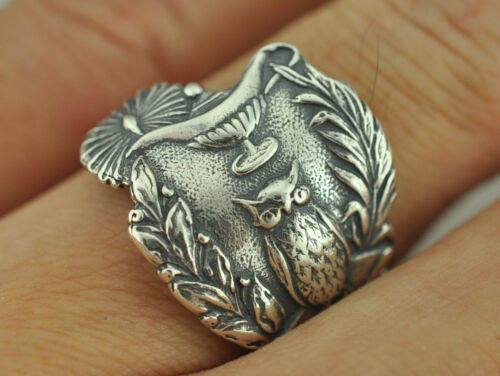 Solid 925 Sterling Silver Owl Scholar Adjustable Spoon Ring - Picture 9 of 9