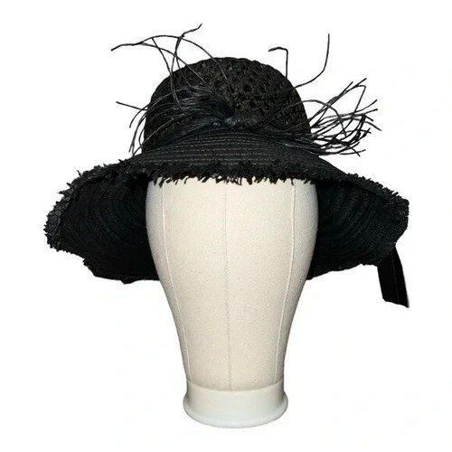 Steve Madden Womens Open Weave Straw Bucket Hat Black One Size New