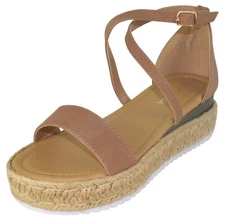 TOP MODA Women Espadrille Wedge Heels Sandals Platform Ankle Strap CANDIDE Brown