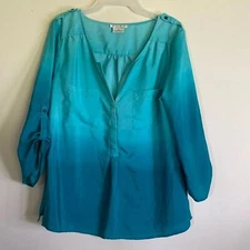 Como Petite Green Ombre Blouse M