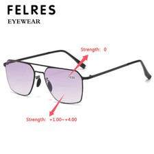 Men Metal Tinted Anti Blue Light Bifocal Reading Glasses Full Frame Sunglasses