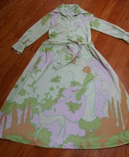 SCARCE VTG 1970s BILL TICE ESP Flapper  Greyhound NOVELTY PRINT MAXI-DRESS