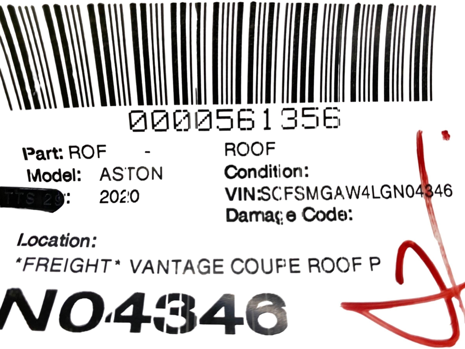 2019-2023 ASTON MARTIN VANTAGE COUPE ROOF PANEL LIME ESSENSE *STRUCTURE CUT* OEM