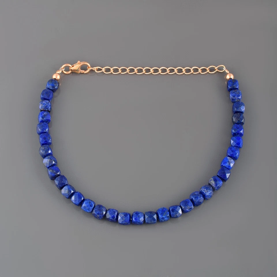 Natürlich Lapislazuli 5mm Quadrat Perlen Kette 925 Silber Handgemachte Armband - Bild 2 von 4