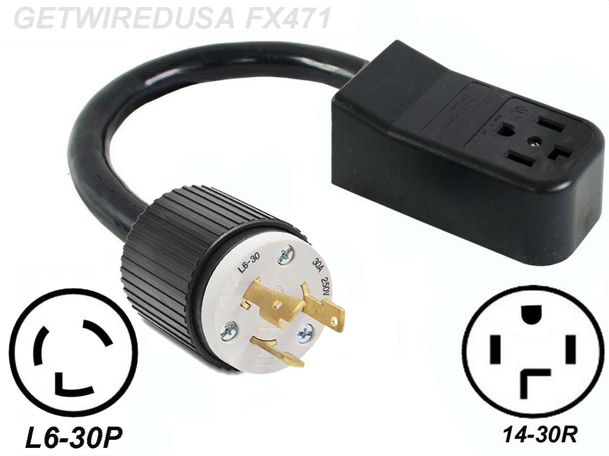 L6-30P 3-PRONG TWIST LOCK PLUG 250 Volt to 14-30R 4-PIN RECEPTACLE 