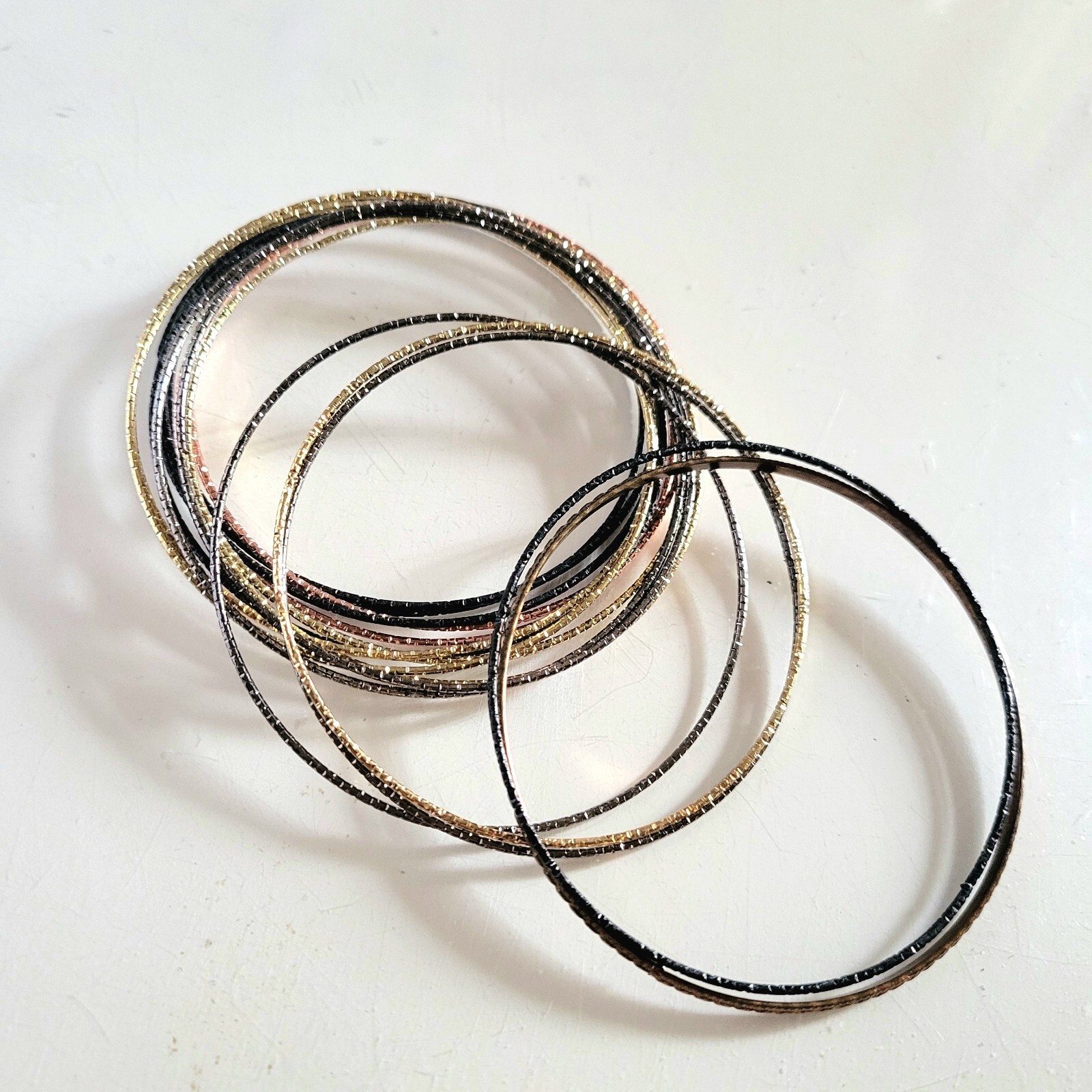 Thin Metallic Bangle Bracelet Stack Set Gold Rose… - image 4