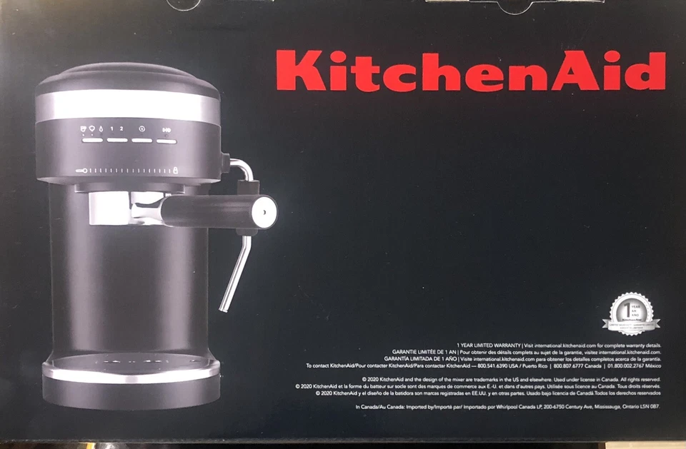 Máquina de café espresso semiautomática KitchenAid en negro mate. N I B. Foto 2 de 4