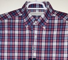 HOLDERNESS BOURNE THE ANDREWS RED BLUE PLAID COTTON STRETCH SHIRT SIZE L NWT
