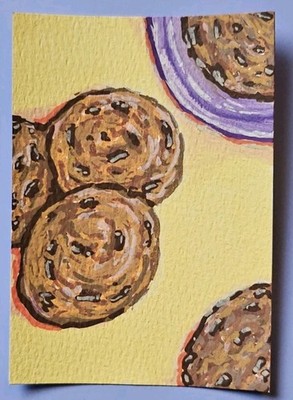ACEO Original Chocolate Chip Cookies Food Acrylic Marker Painting Ohsnaparts