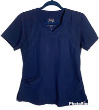 Barco One Women  s Size XS V Neck Blue Stretch Scrub Top 3 Pocket Medical Uniform