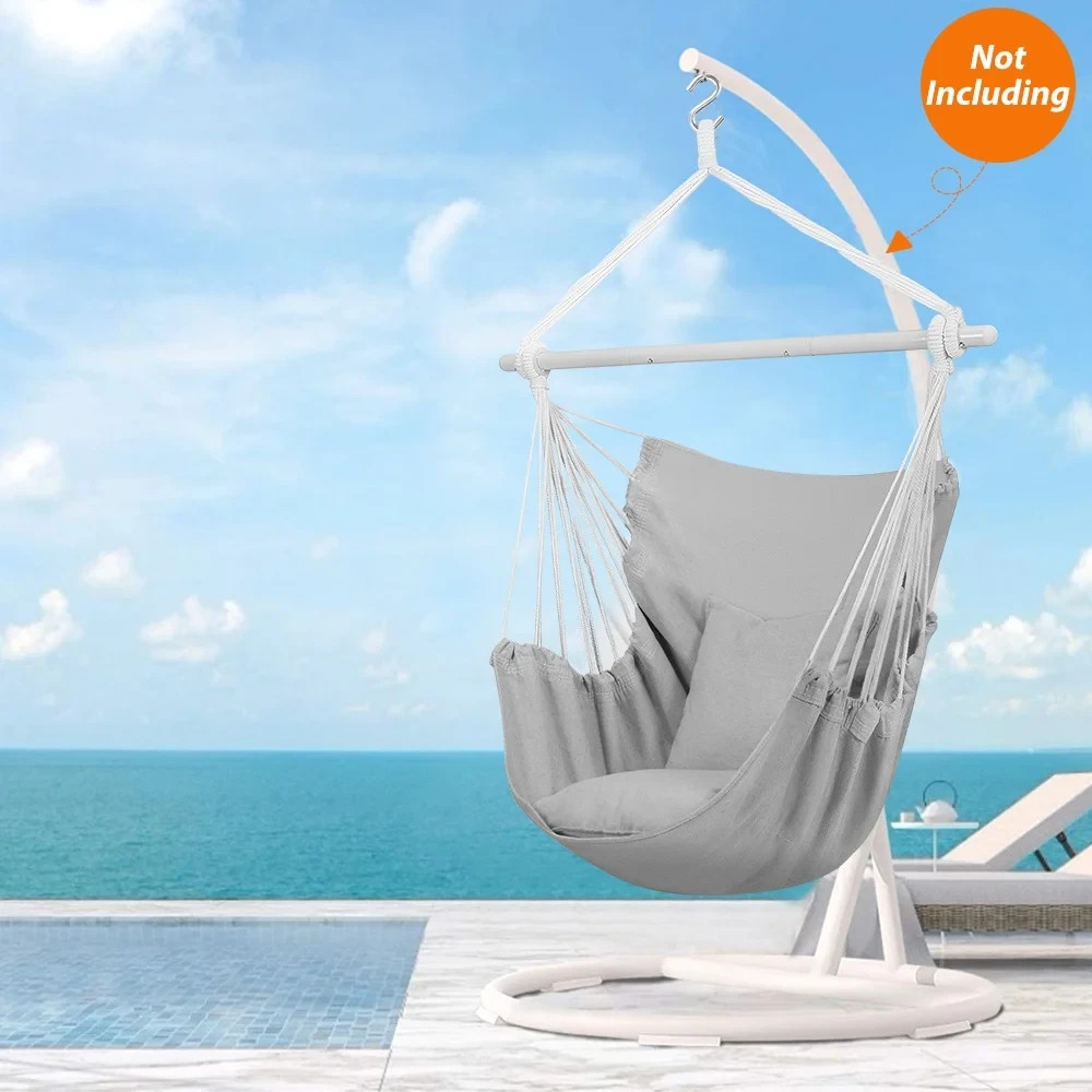 Segmart Outdoor Hanging Hammock Chair Swing w Pillow Galvanized Pipe Frame Gray