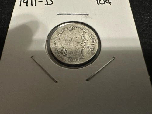 1911-D Barber Dime 90% Silver Content Good/Very Good Condition
