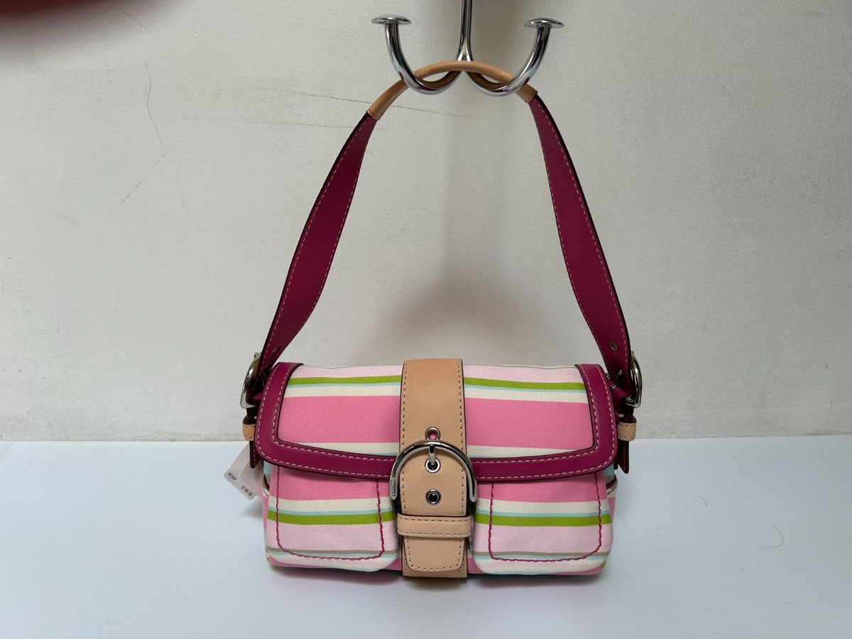 Vintage Y2K Coach Soho Hampton Pastel Pink Striped Canvas Shoulder