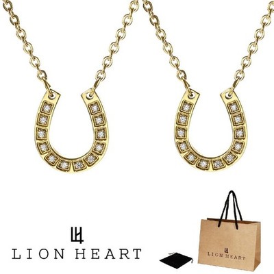 LION HEART Horseshoe Pendant Necklace Set 2 Pairs Stainless Steel Zircon Gold
