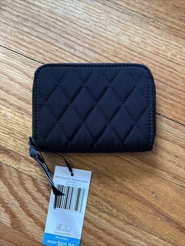 Neu mit Etikett Vera Bradley Mikrofaser kleine Geldbörse mit umlaufendem Reißverschluss RFID klassisch schwarz - Bild 2 von 4