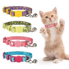 azuza 4 Pack Kitten Collars, Breakaway Kitten Collar with Bell, Floral Secu...
