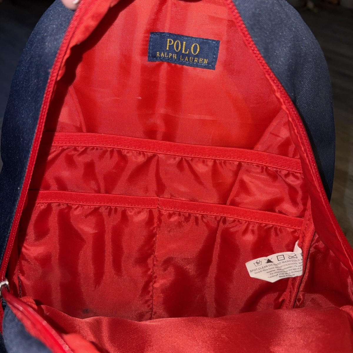 Vintage Polo Ralph Lauren Canvas Backpack Youth Navy Blue Red
