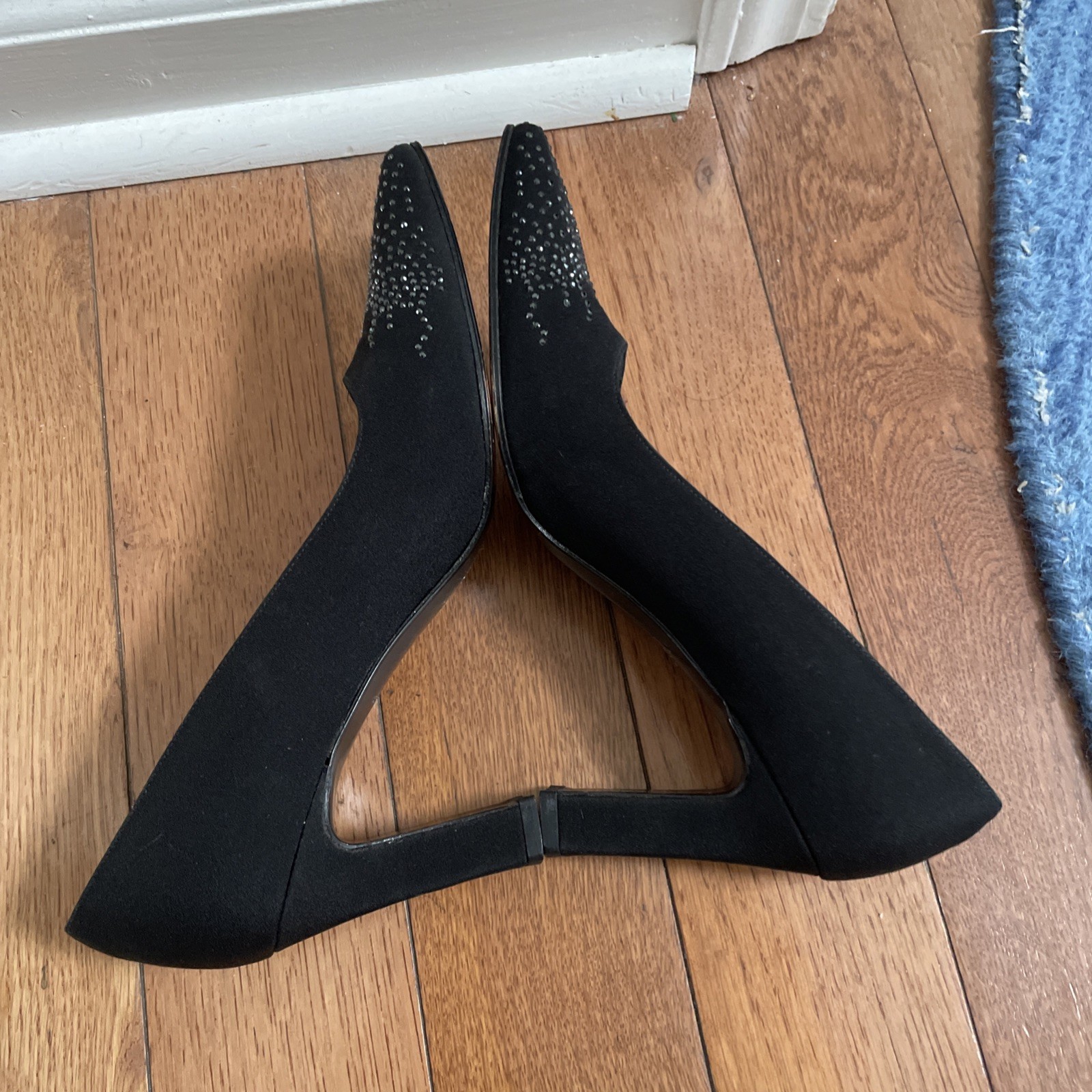 Stuart Weitzman Women's Black Sparkle Rhinestone Pumps Heel Size 7.5 AA