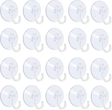 20 Packs Suction Cups 1.2 Inch Clear Sucker Pads with Hooks for Glass Home Organ