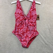 Shade And Shore Women s Pink Floral One Piece Swimsuit Size Large High Leg Cheek