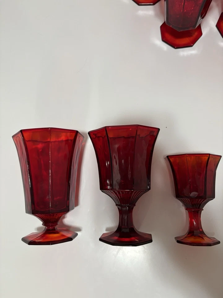 Beautiful Set Of Antique Octagonal Ruby Glassware! - Image 3 of 4