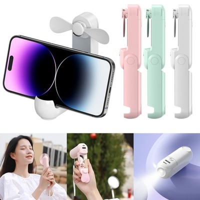5in1 Portable Mini Fan USB Rechargeable with Mirror Power Bank Flashlight Holder
