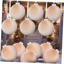 12 Pcs Extra Large Velvet Christmas Balls Ornaments Bulk 6 Inch Jumbo Beige