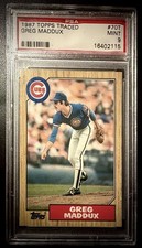 1987 Topps Traded Greg Maddux #70T Rookie Card PSA 9 HOF Cubs, Braves. rookie card picture