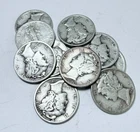LOT OF  10 MERCURY SILVER DIMES 90% SILVER MIXED DATES #6525