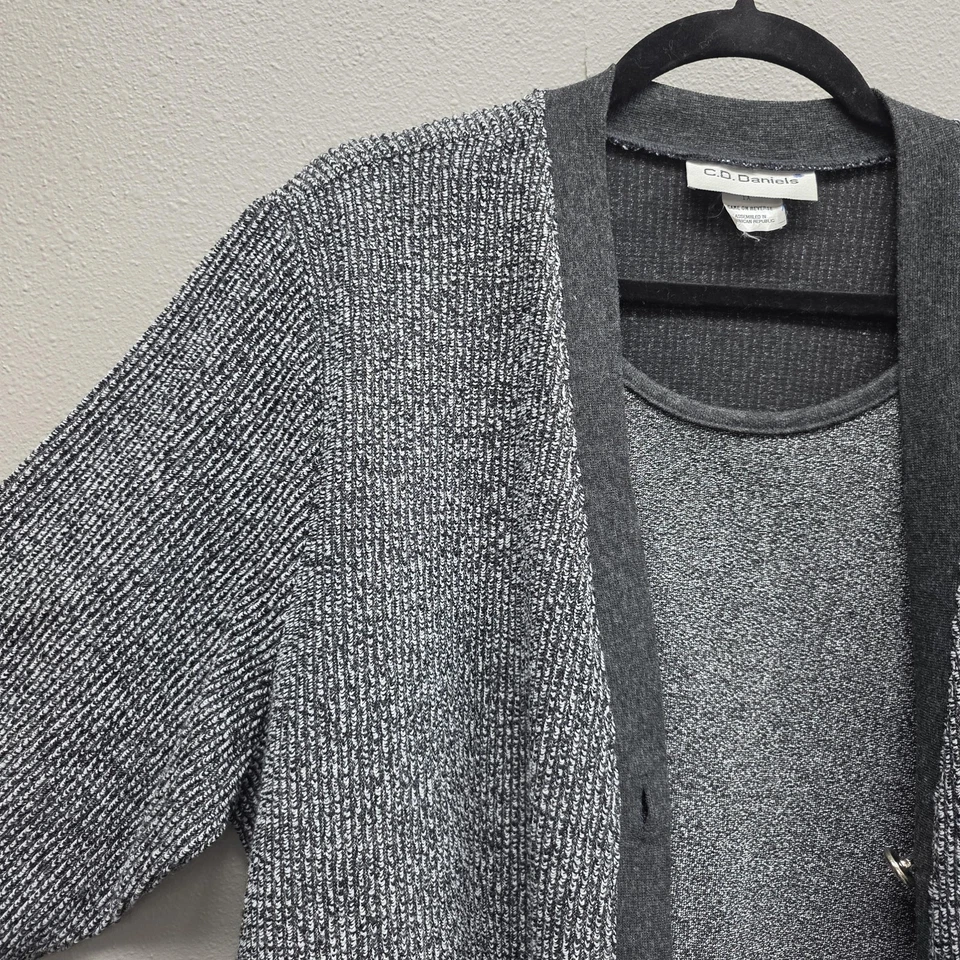 C.D. Daniels Conjunto Suéter Mujer 1X Gris Mármol Frente Abierto Cárdigan Tejido Concha Foto 4 de 4