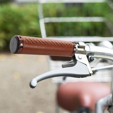 2 Pcs PU Bike Handlebar Grips Vintage Style For Bicycle And Scooter