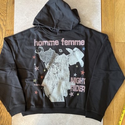 Homme Femme Night Rider Black Hoodie Mens Lg Boxy Oversized Heavyweight